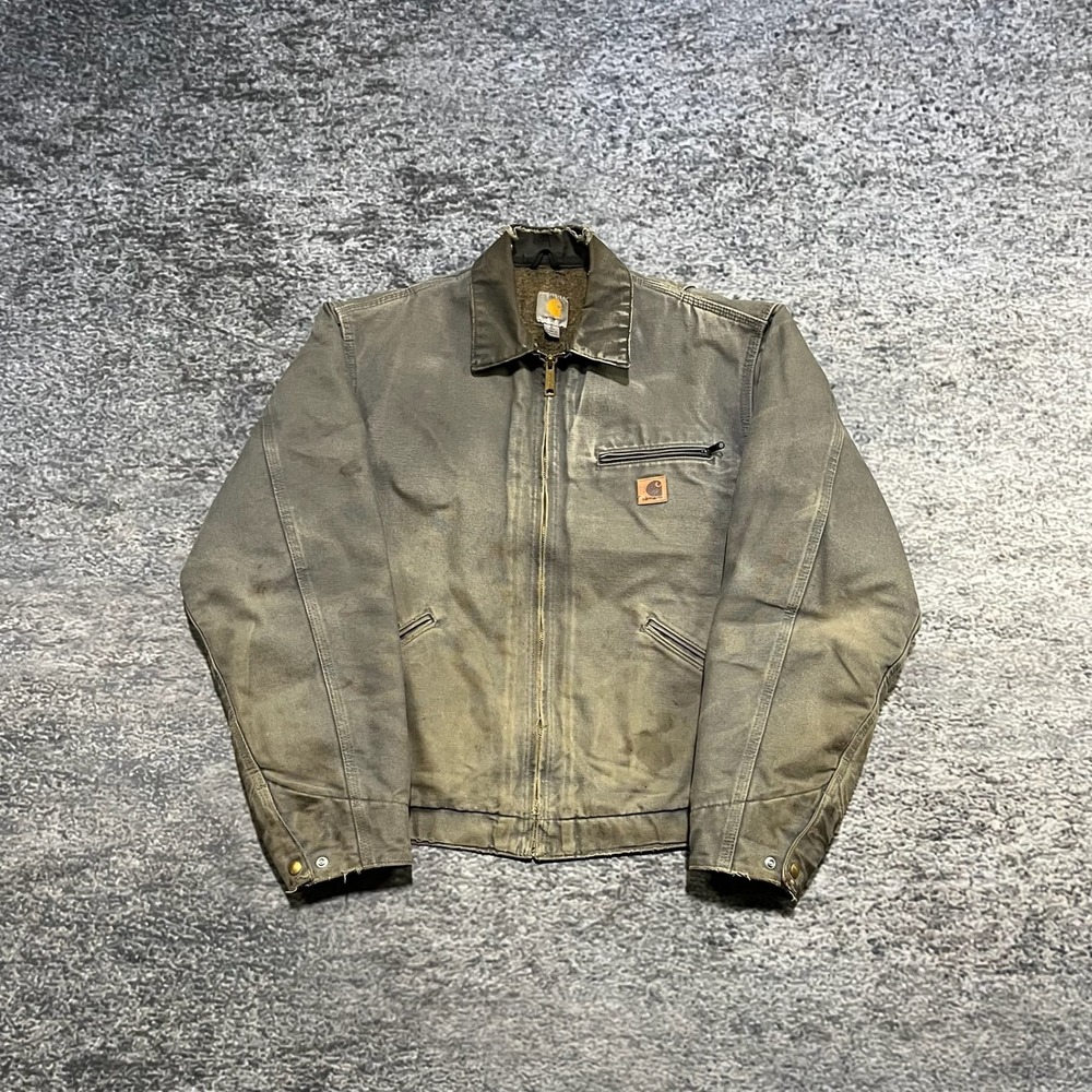 Carhartt Detroit Jacket Gray Mens Large Tall Blanket Lined‎ VTG Distressed Faded
